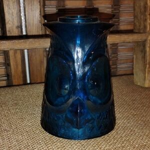 Vintage 1960s Viking Glass Bluenique *Top Only* Owl Fairy Lamp Unique Blue Color